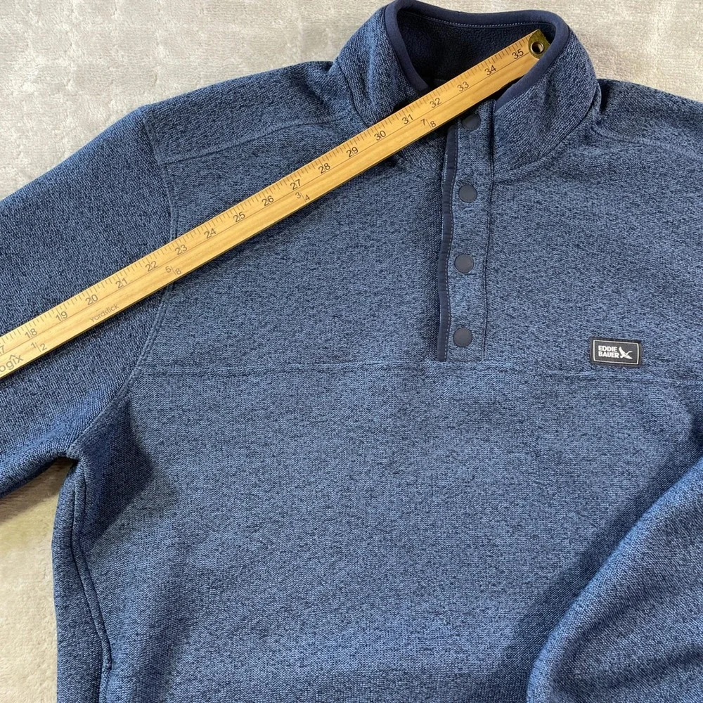 Eddie Bauer  Fleece Pullover Mens Large Heathered Blue Mock Neck School Preppy